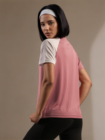 Women's Half Sleeves Sports Gym T-shirt Pink White