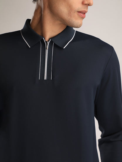 Men's Navy Blue Full Sleeve Polo Sports T-Shirt