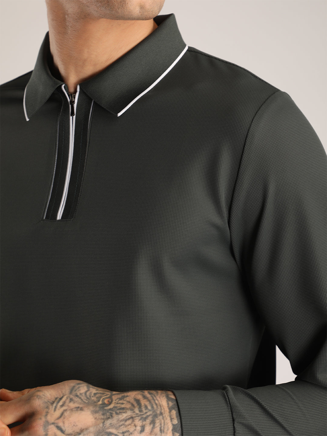 Men's Bottle Green Full Sleeve Polo Sports T-Shirt
