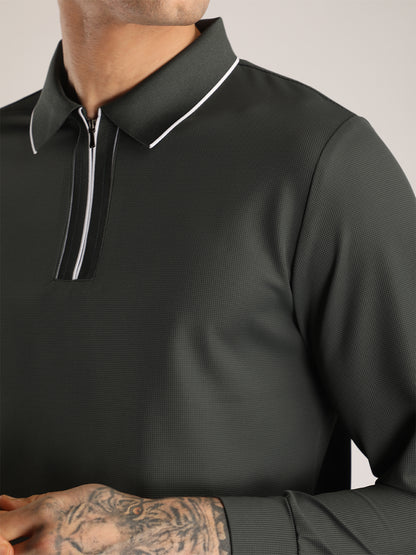 Men's Bottle Green Full Sleeve Polo Sports T-Shirt