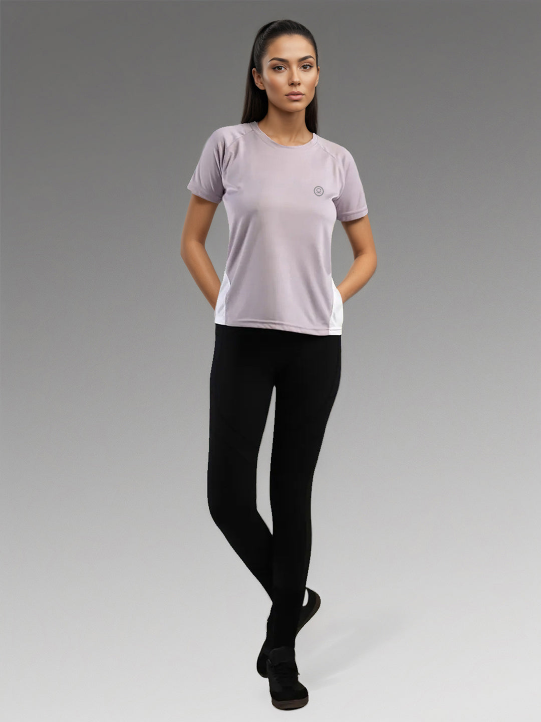 Women's Half Sleeves Dry Fit Gym T-shirt Lavender White