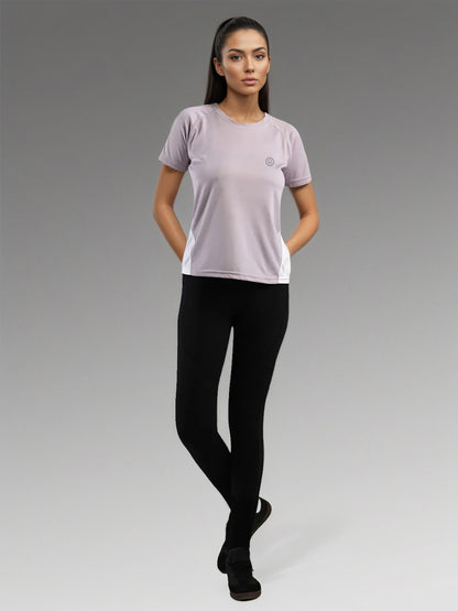 Women's Half Sleeves Dry Fit Gym T-shirt Lavender White