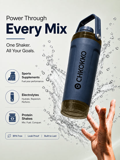 Chkokko Activate Protein Shaker Bottle 600ml with Carry Handle & Leakproof Lid Slate Blue