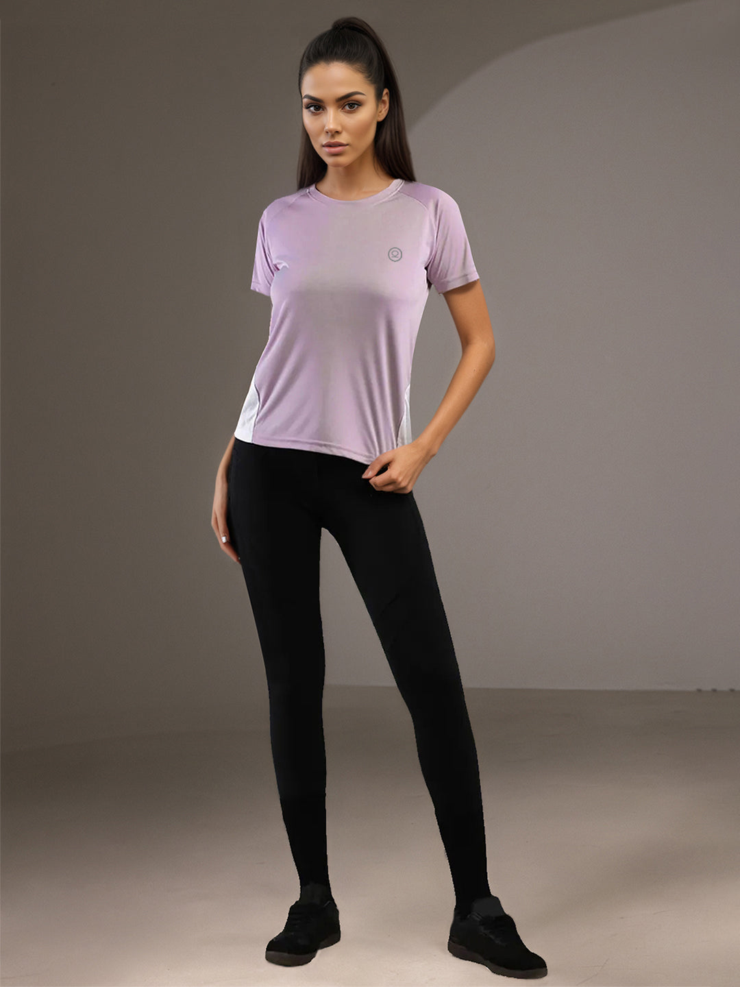 Women's Half Sleeves Dry Fit Gym T-shirt Lavender White