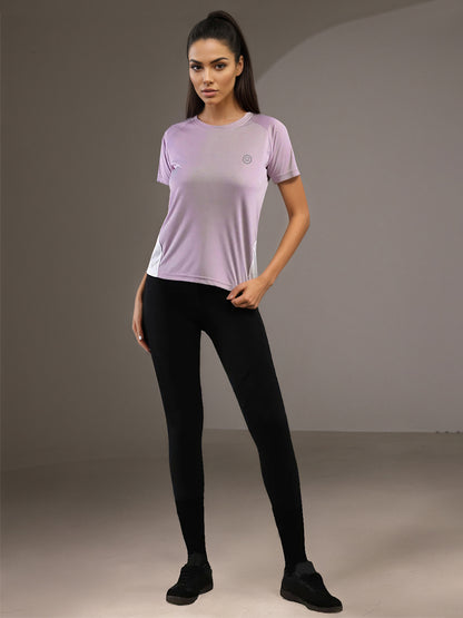 Women's Half Sleeves Dry Fit Gym T-shirt Lavender White