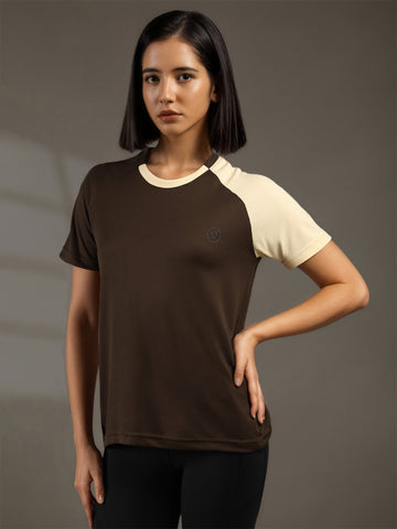 Women's Half Sleeves Sports Gym T-shirt Cream Coffee