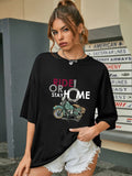 Women Oversized Round Neck Drop Shoulder Printed Cotton T-Shirt