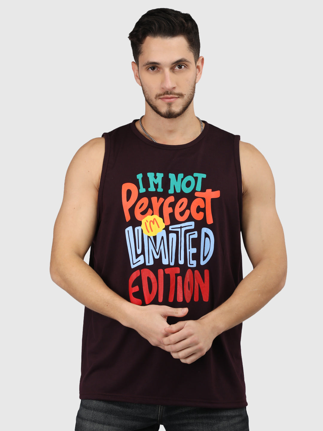 Men Violet Printed Gym Tank Tops Sports Sleeveless Vest