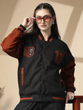 Women Oversized Winter Wear Varsity Jacket with Ribbed Cuffs