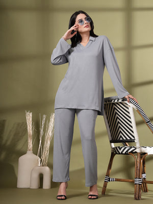 Women's Slate Grey Solid Summer Polyester Co-ord set