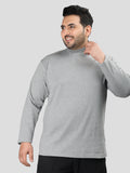 Men Light Grey Winter Wear Cotton High Neck Regular Fit T Shirt