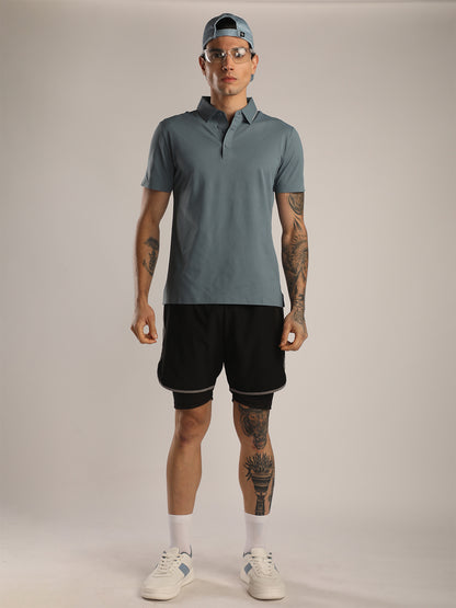 Men’s Greyish Blue Premium Polo Sports T-Shirt