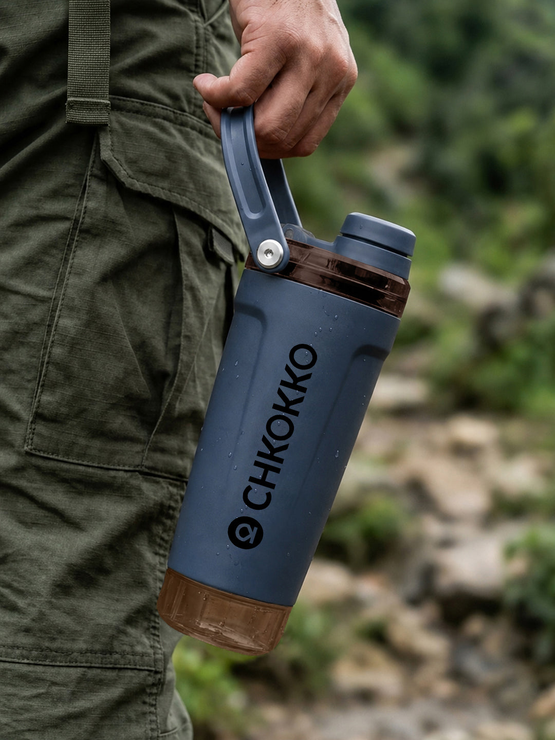 Chkokko Activate Protein Shaker Bottle 600ml with Carry Handle & Leakproof Lid Slate Blue