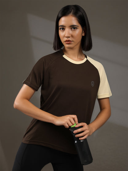 Women's Half Sleeves Sports Gym T-shirt Cream Coffee