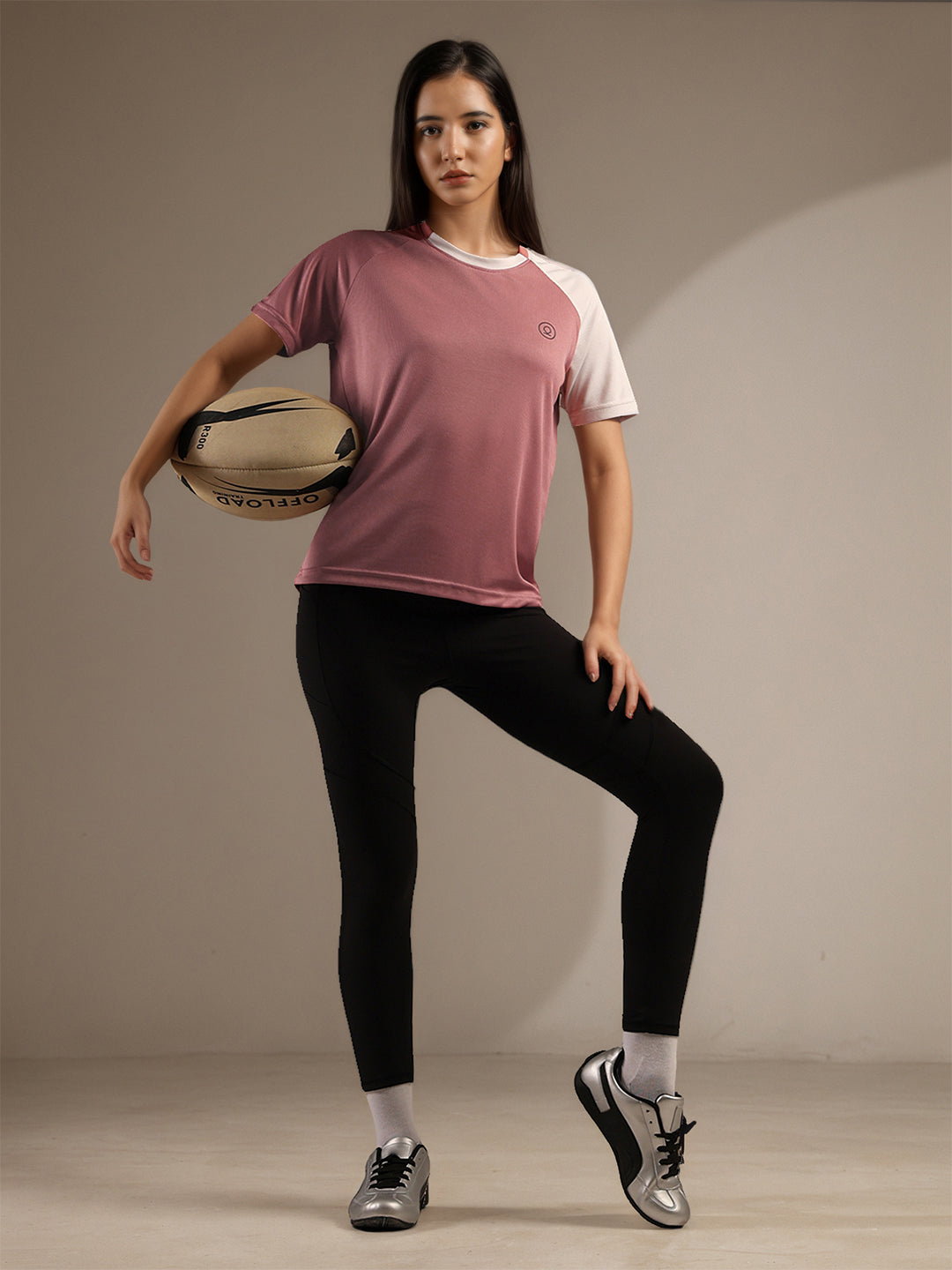 Women's Half Sleeves Sports Gym T-shirt Pink White