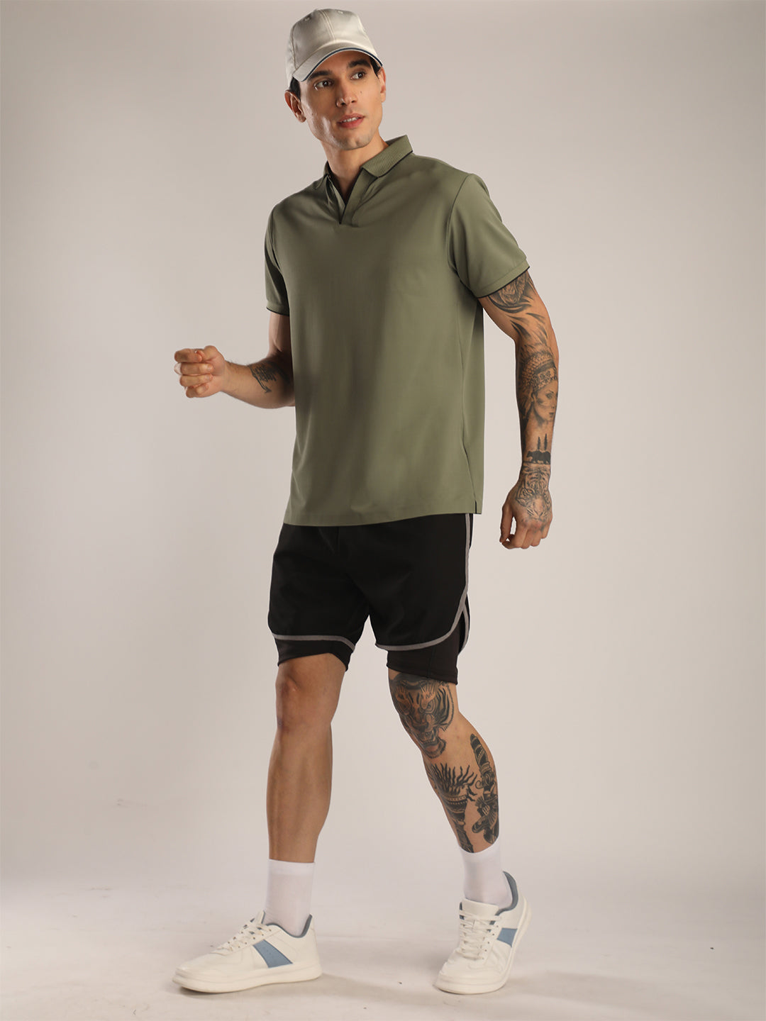 Men's Olive Green Sports Polo T-shirt