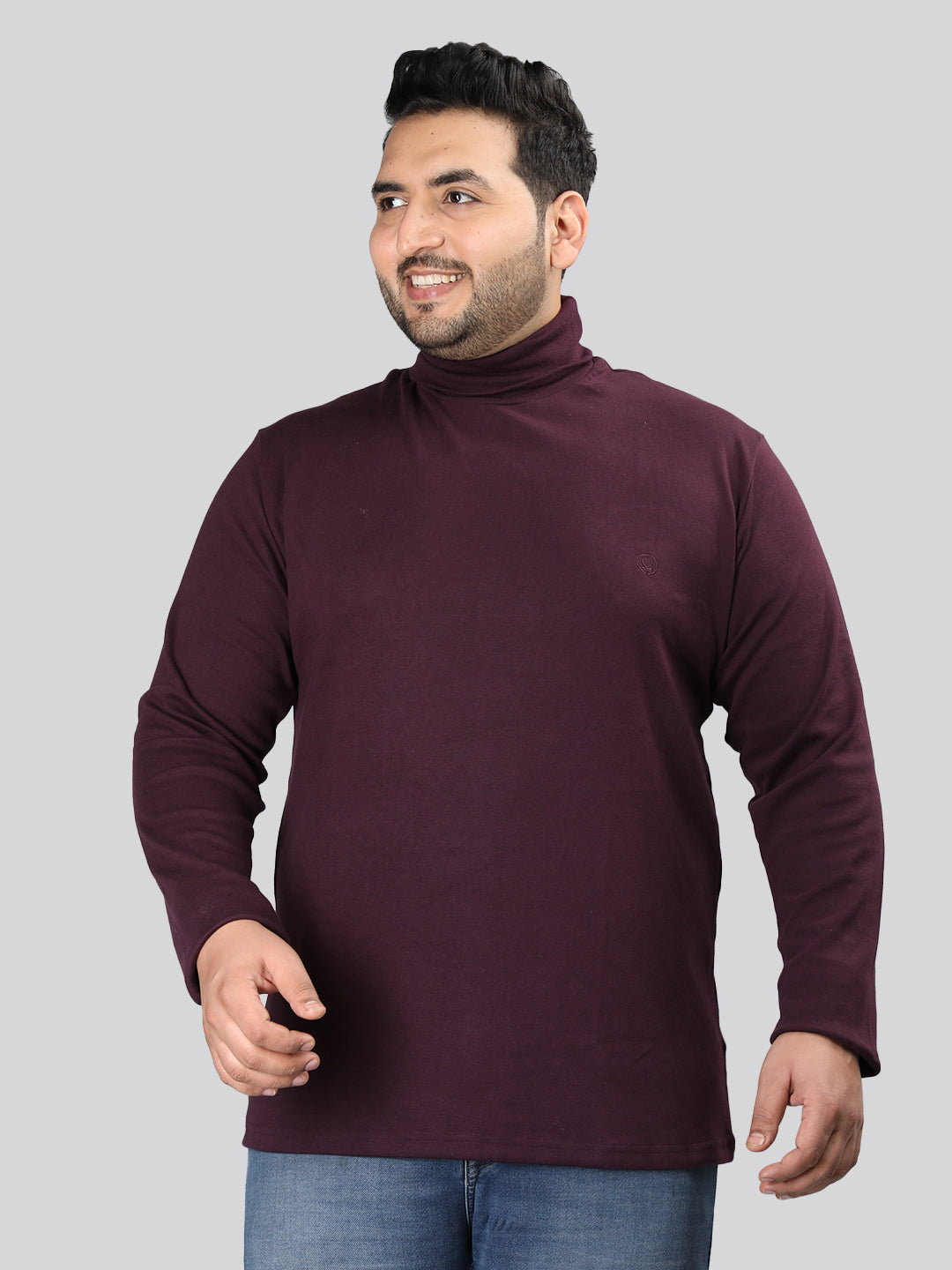 Men Violet Winter Wear Cotton Turtle Neck Regular Fit T Shirt