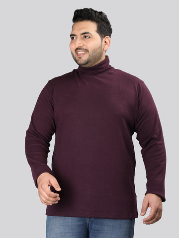 Men Violet Winter Wear Cotton Turtle Neck Regular Fit T Shirt