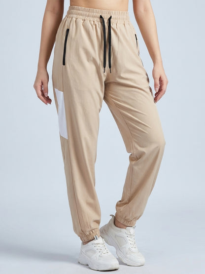 Women Beige White Gym Training Sports Trackpant