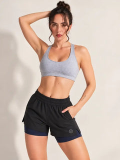 Women's Double Layered Dry Fit Sports Running Shorts Black