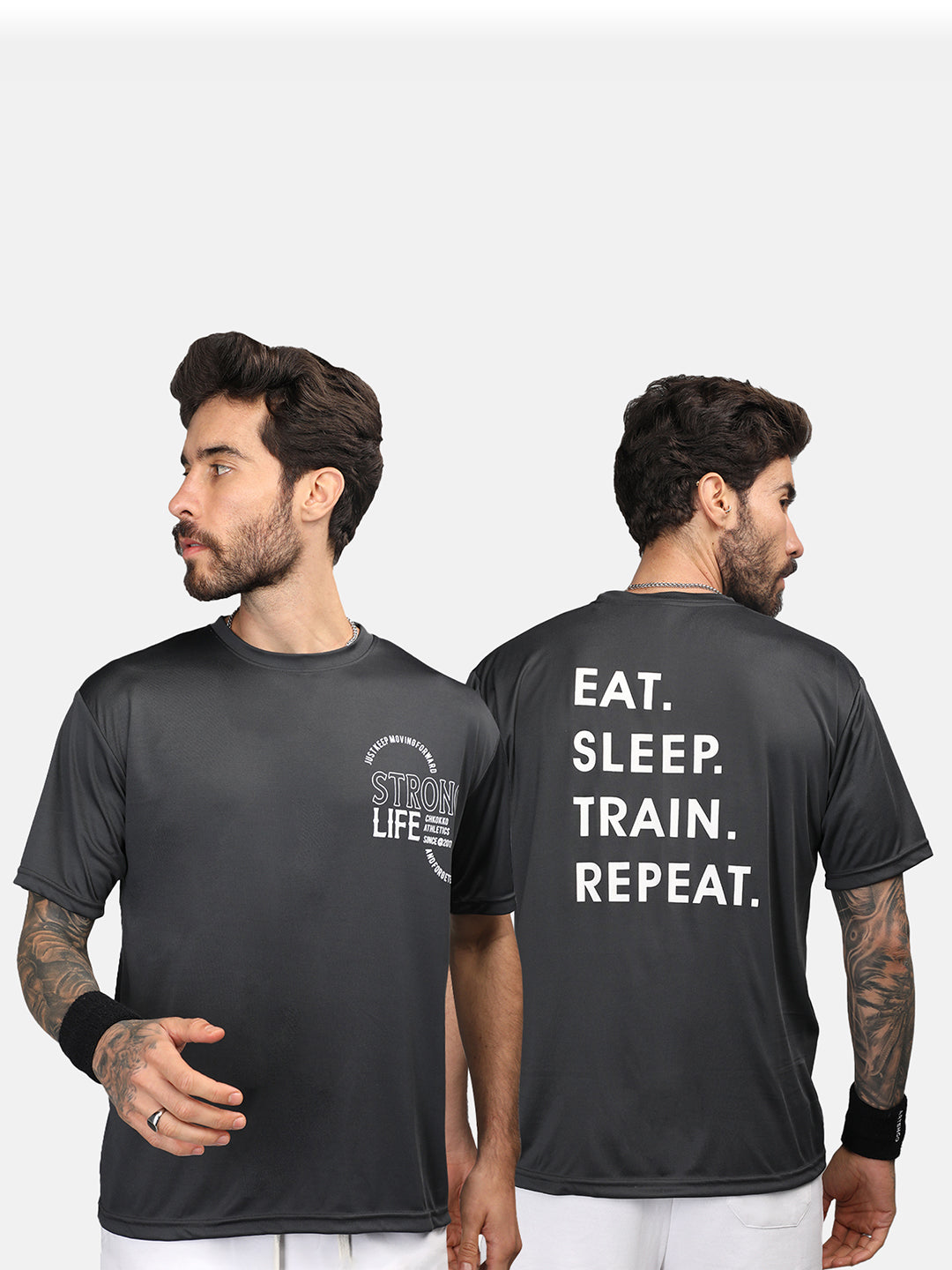 Men's Round Neck Gym Sports Dark Grey