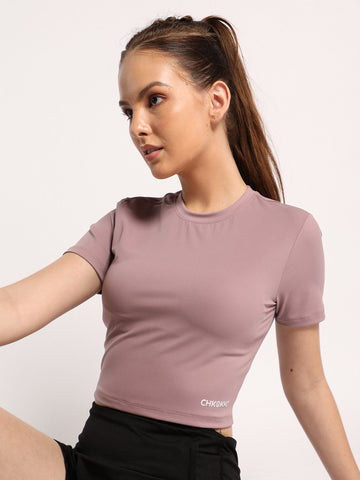 Women Round Neck Half Sleeve Sports Crop Top