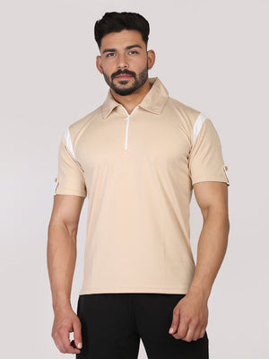 Men's Polo Neck Regular Fit Gym Sports Zipper T-Shirt