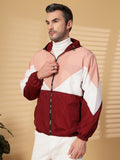 Men Colourblocked Hooded Windcheater Oversized Sports Jacket