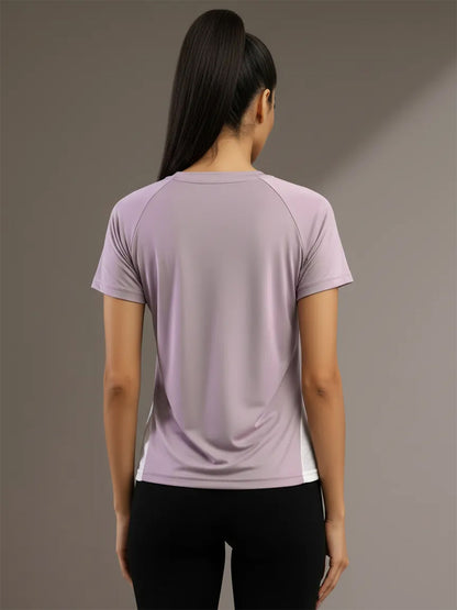 Women's Half Sleeves Dry Fit Gym T-shirt Lavender White