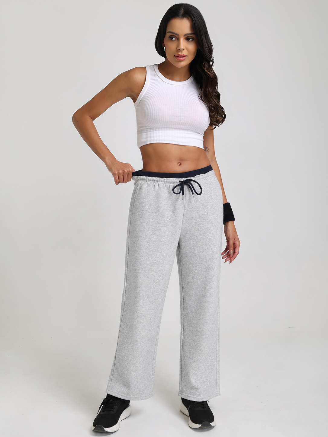 Women Relaxed Fit Wide Leg Trackpants Light Grey