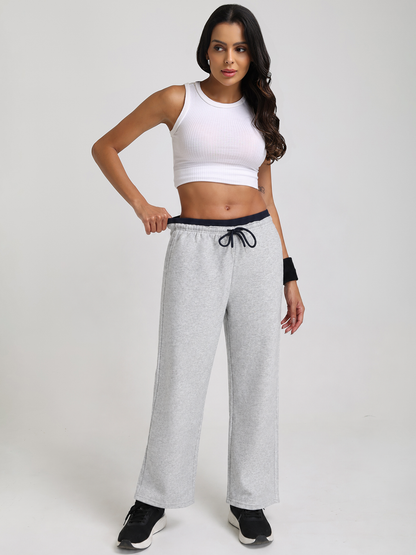 Women Relaxed Fit Wide Leg Trackpants Light Grey