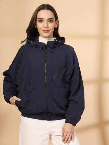 Women WiWOMENWC14NAVYnter Sports Oversized Windcheater Hooded Jacket