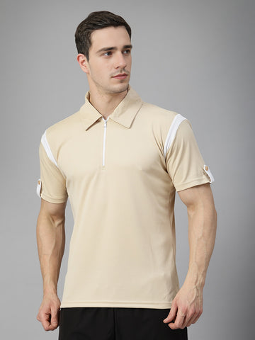 Men's Polo Neck Regular Fit Gym Sports Zipper T-Shirt