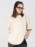 Women Oversized Cotton Solid Round Neck Tshirts