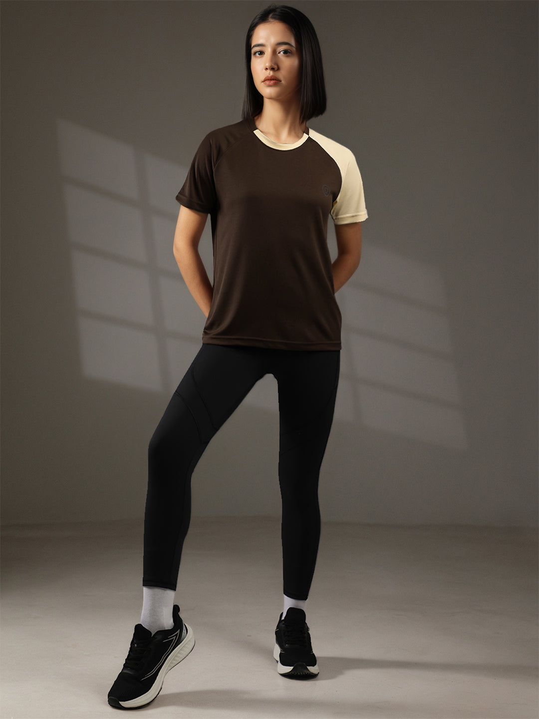 Women's Half Sleeves Sports Gym T-shirt Cream Coffee