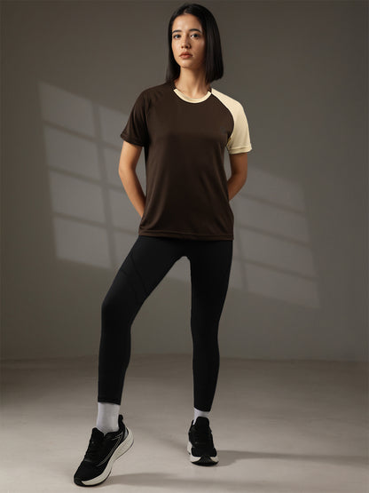 Women's Half Sleeves Sports Gym T-shirt Cream Coffee