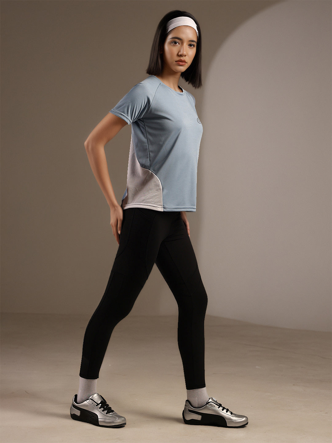 Women's Half Sleeves Dry Fit Gym T-shirt Blue White