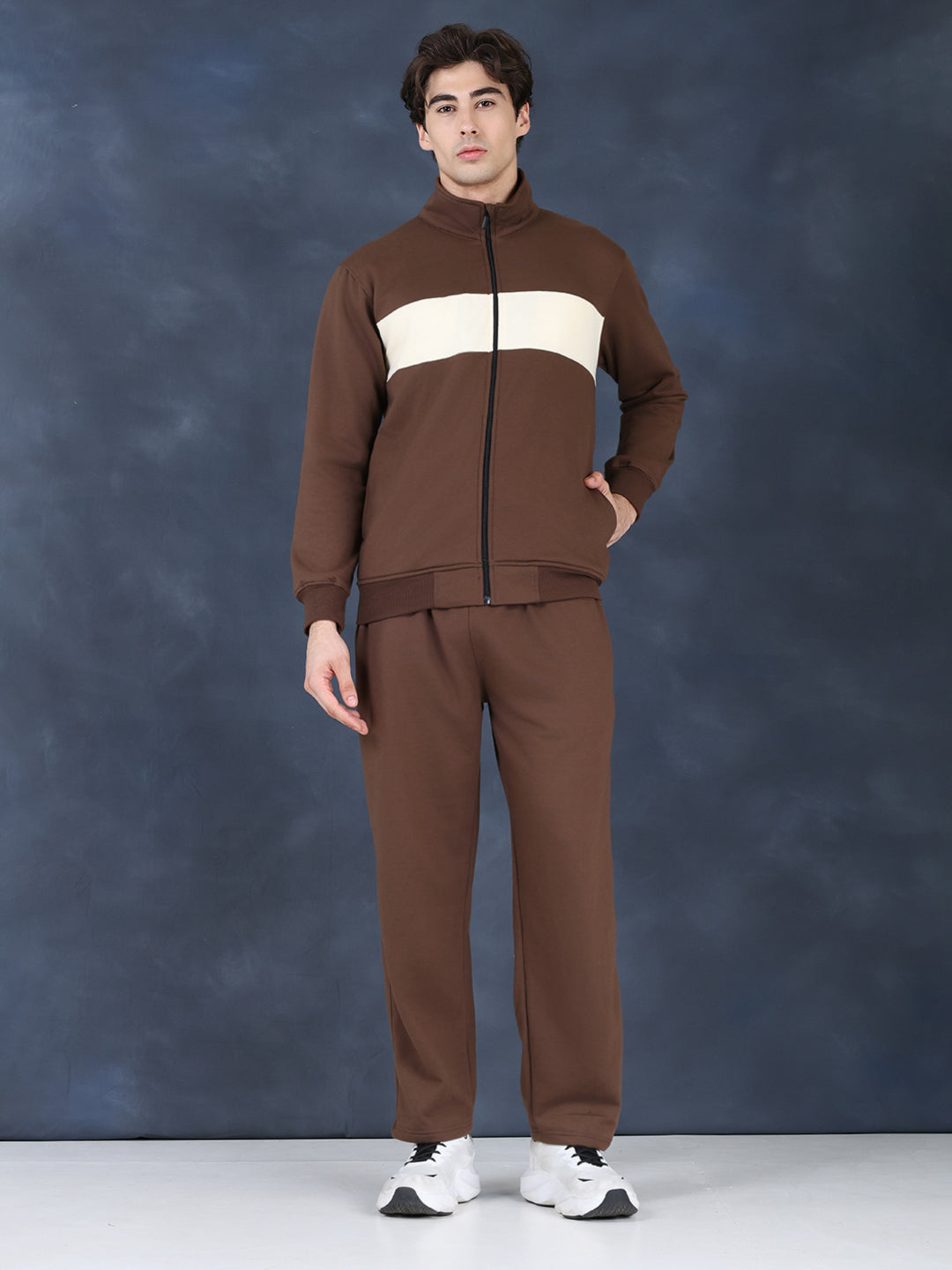 Men Brown White Winter Tracksuit | CHKOKKO