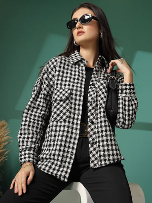 Women Winter Wear Check Shacket | CHKOKKO