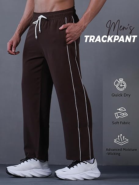 Men’s Sports Track Pants with Side Stripes Brown