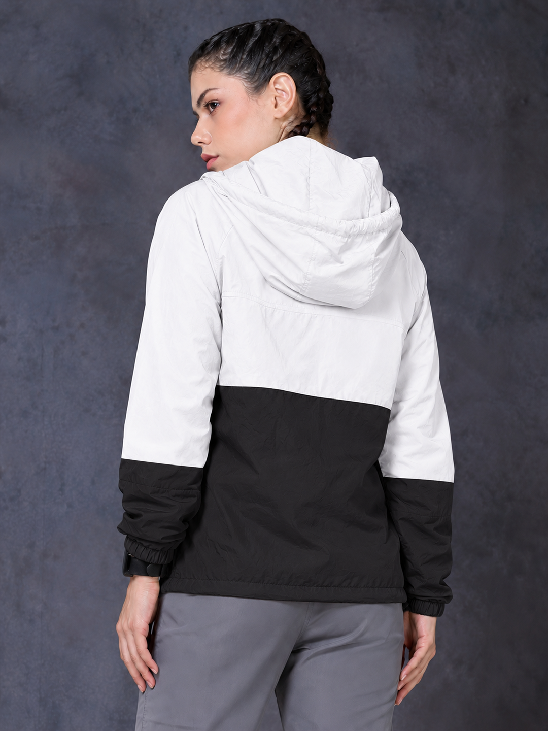 Women’s White Black Lightweight Hooded Windcheater Jacket