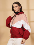 Women Colourblocked Hooded Windcheater Oversized Sports Jacket