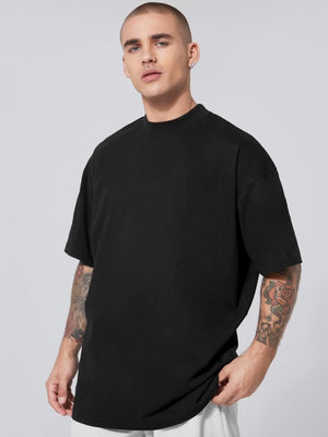 Men Oversized Cotton Solid Round Neck Tshirts