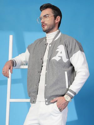 Men Oversized Winter Wear Varsity Jacket with Ribbed Cuffs