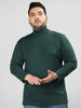 Men Bottle Green Winter Wear Cotton High Neck Regular Fit T Shirt