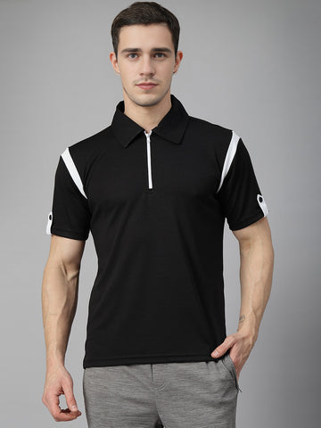 Men's Polo Neck Regular Fit Gym Sports Zipper T-Shirt