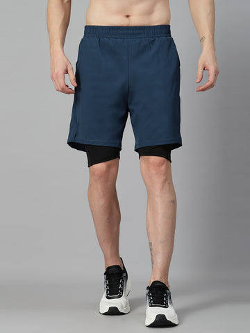 Men Running Double Layered Shorts With Pocket Blue
