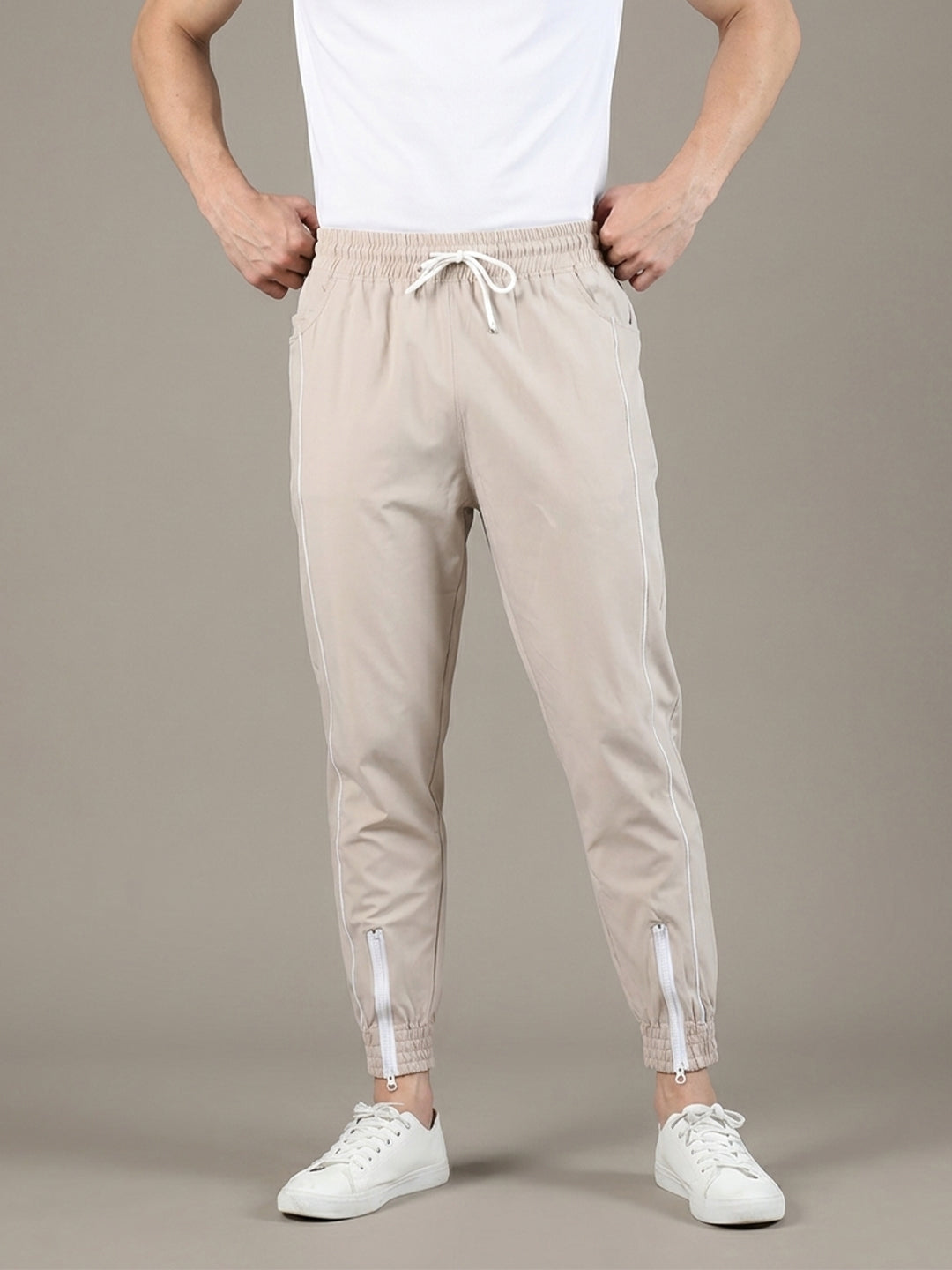 Men Beige Gym Training Sports Trackpant
