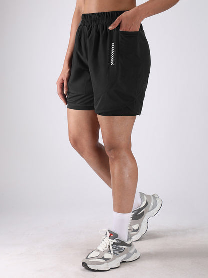 Women’s Double Layer Sports Running Shorts Black