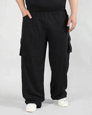 Men's Black Baggy Plus Size Trackpant With Pocket | CHKOKKO